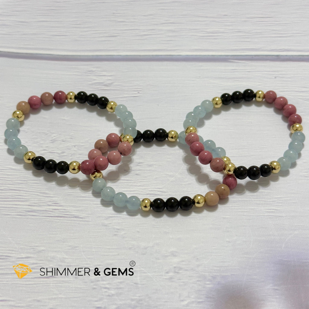 Pet Owner’s Remedy Bracelet (Rhodonite, Obsidian, Aquamarine 6mm with 14k gold filled beads)