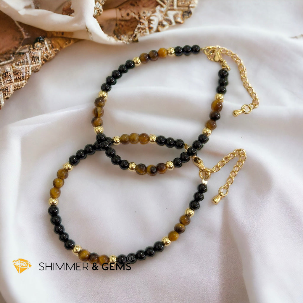 Protection 4mm Stainless Steel Remedy Bracelet (Black Onyx & Tiger’s Eye)Adjustable Size