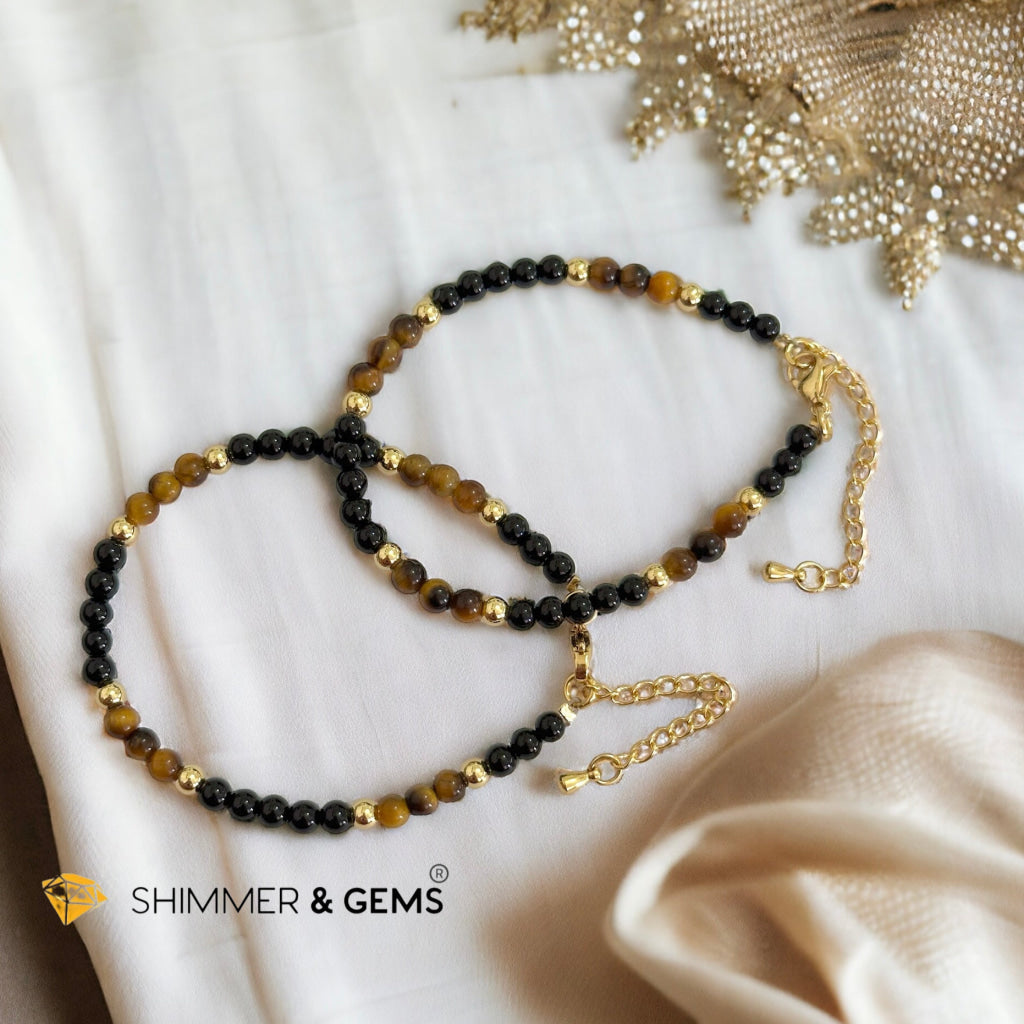 Protection 4mm Stainless Steel Remedy Bracelet (Black Onyx & Tiger’s Eye)Adjustable Size