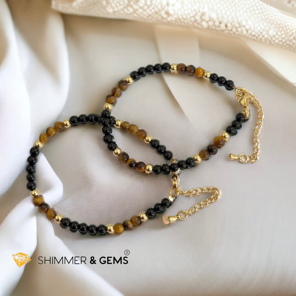 Protection 4mm Stainless Steel Remedy Bracelet (Black Onyx & Tiger’s Eye)Adjustable Size
