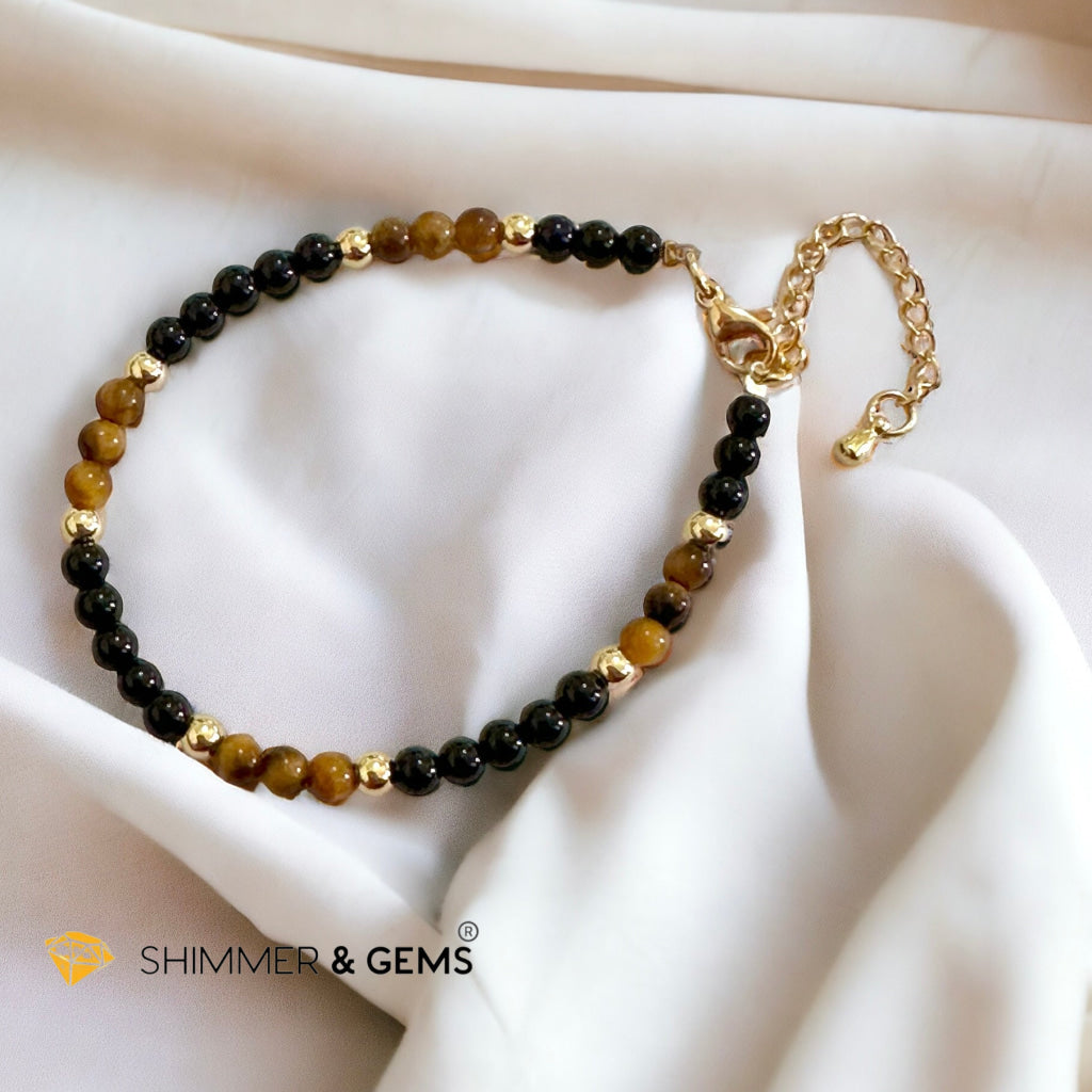 Protection 4mm Stainless Steel Remedy Bracelet (Black Onyx & Tiger’s Eye)Adjustable Size