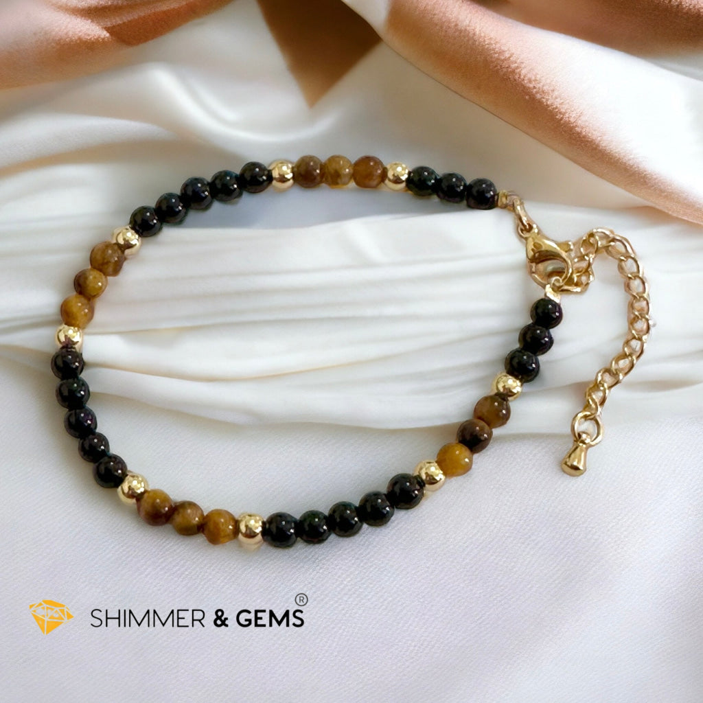 Protection 4mm Stainless Steel Remedy Bracelet (Black Onyx & Tiger’s Eye)Adjustable Size