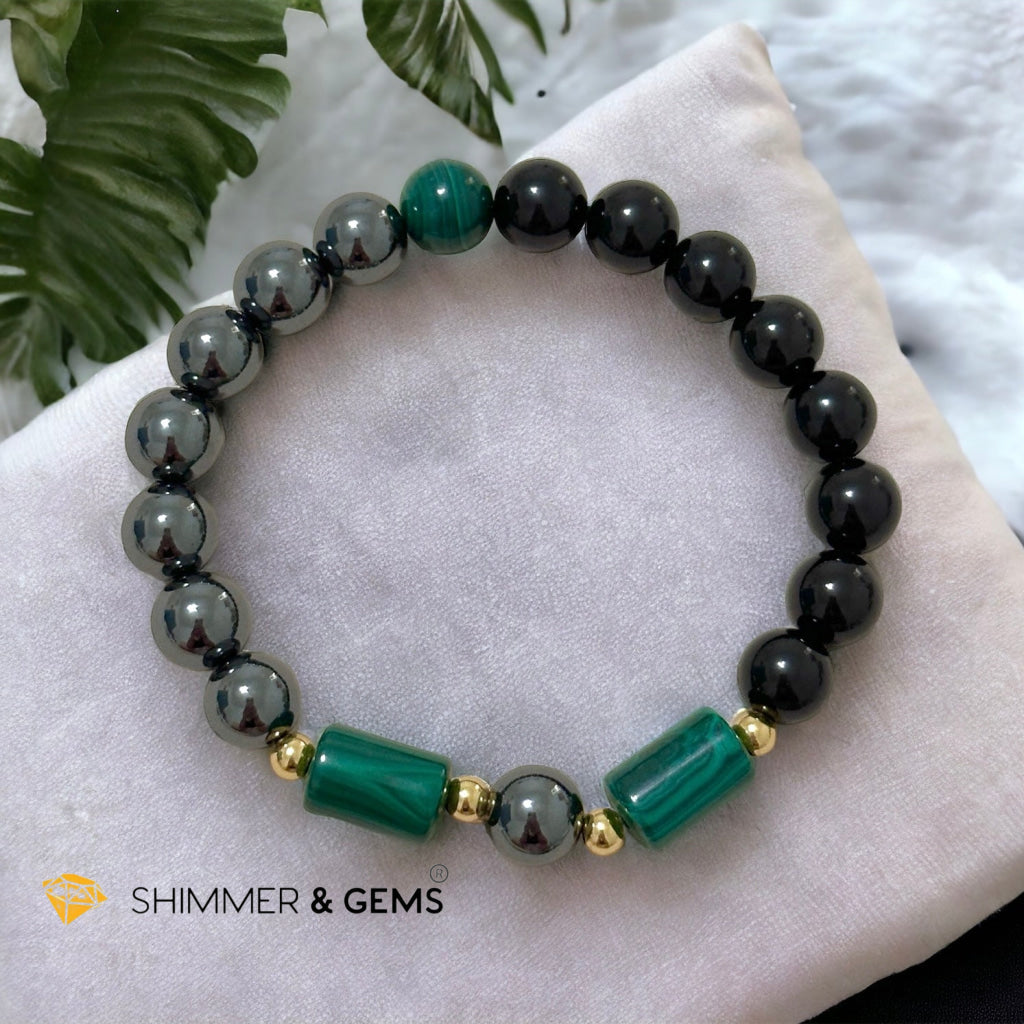 Protection & Aura Shield Bracelet for Men (Hematite, Black Tourmaline & Malachite 8mm)
