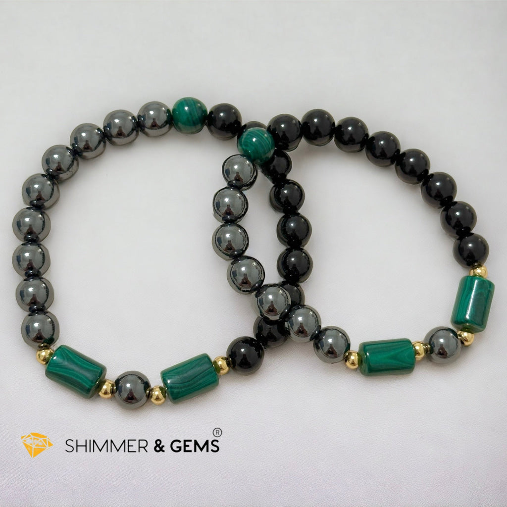 Protection & Aura Shield Bracelet for Men (Hematite, Black Tourmaline & Malachite 8mm)
