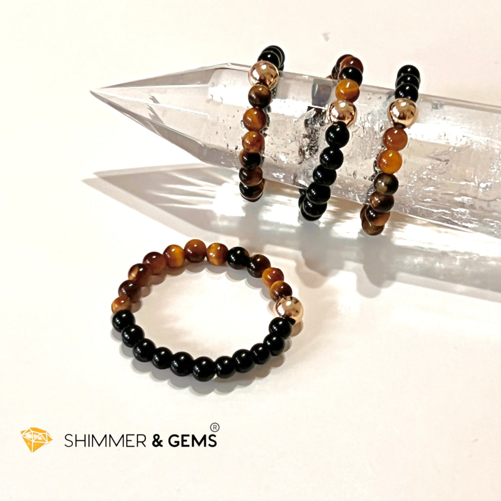 Protection Beads Ring With 14K Gold Filled Bead (Tigers Eye & Black Agate) Per Piece Us5 Rings