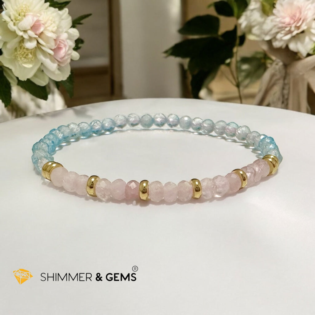 Pure Bliss Bracelet (Rose Quartz Rondelle & Aquamarine 4mm with Stainless Steel Beads)