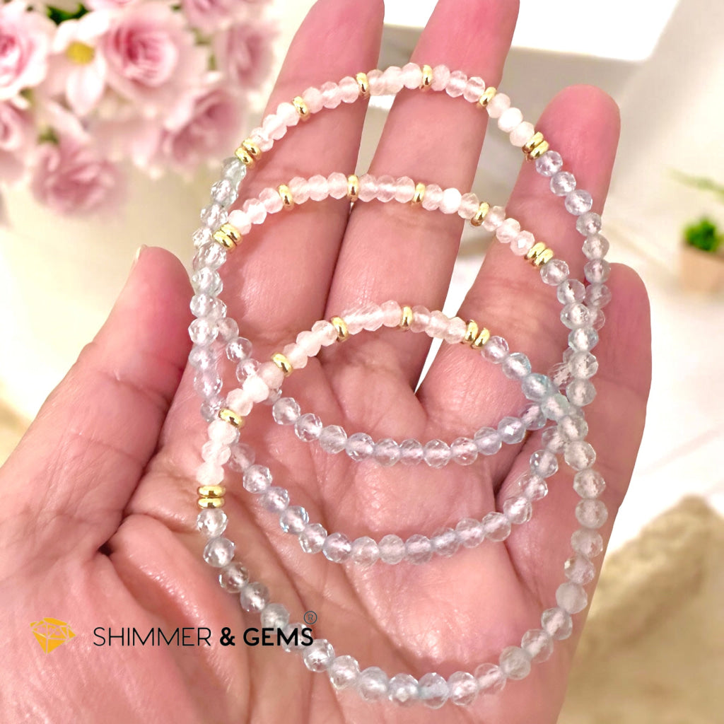 Pure Bliss Bracelet (Rose Quartz Rondelle & Aquamarine 4mm with Stainless Steel Beads)