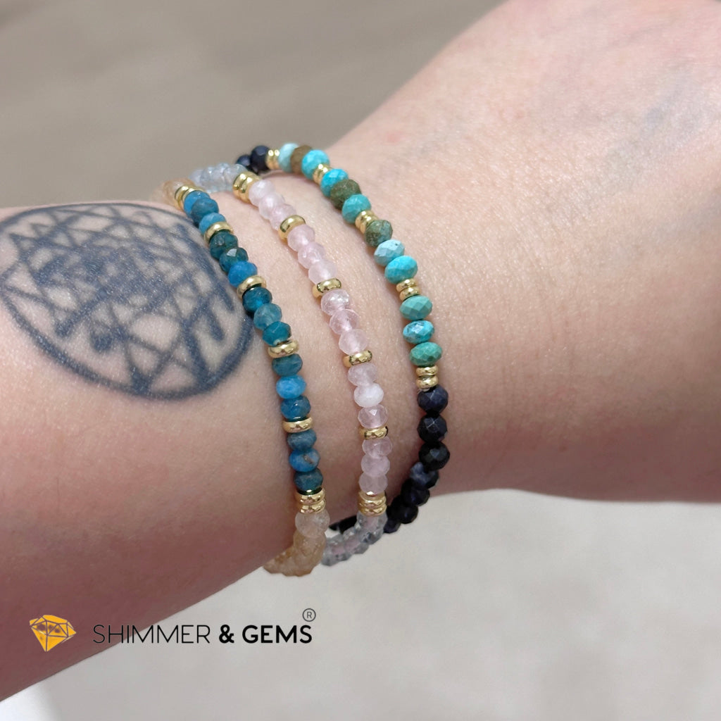 Pure Bliss Bracelet (Rose Quartz Rondelle & Aquamarine 4mm with Stainless Steel Beads)