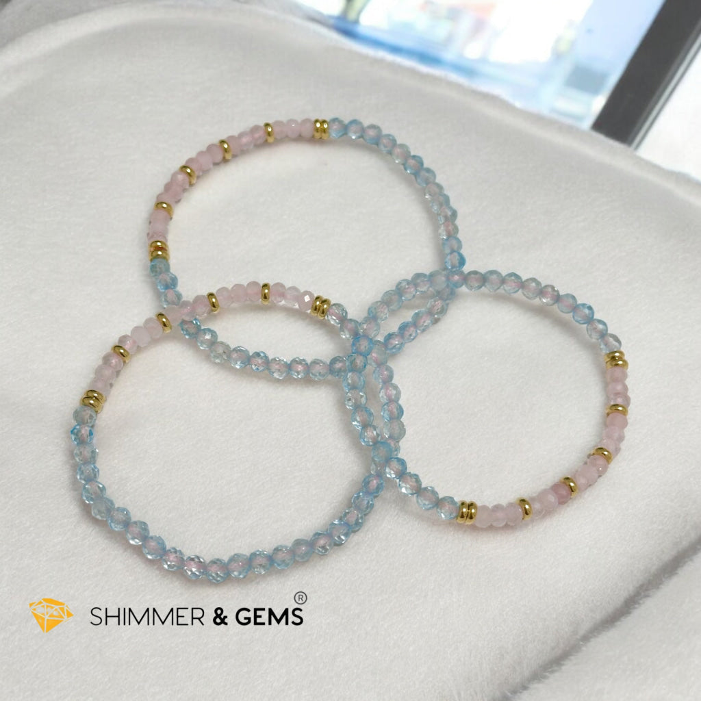 Pure Bliss Bracelet (Rose Quartz Rondelle & Aquamarine 4mm with Stainless Steel Beads)