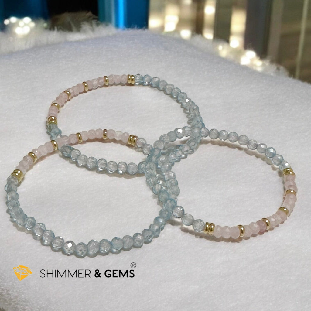 Pure Bliss Bracelet (Rose Quartz Rondelle & Aquamarine 4mm with Stainless Steel Beads)