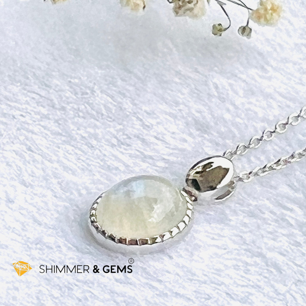 Rainbow Moonstone Bezel Oval With Chain Necklace (Classy) Charms & Pendants