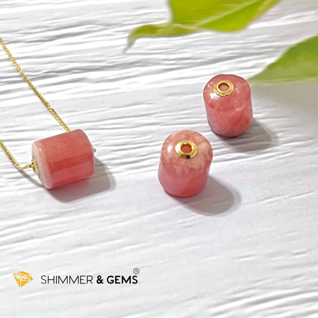 Rhodochrosite Barrel 18K Gold Pendant (12mm)