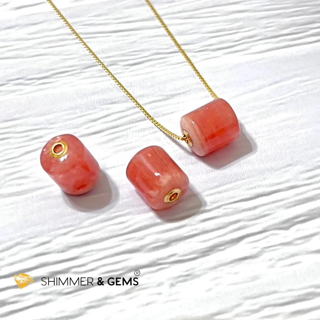 Rhodochrosite Barrel 18K Gold Pendant (12mm)