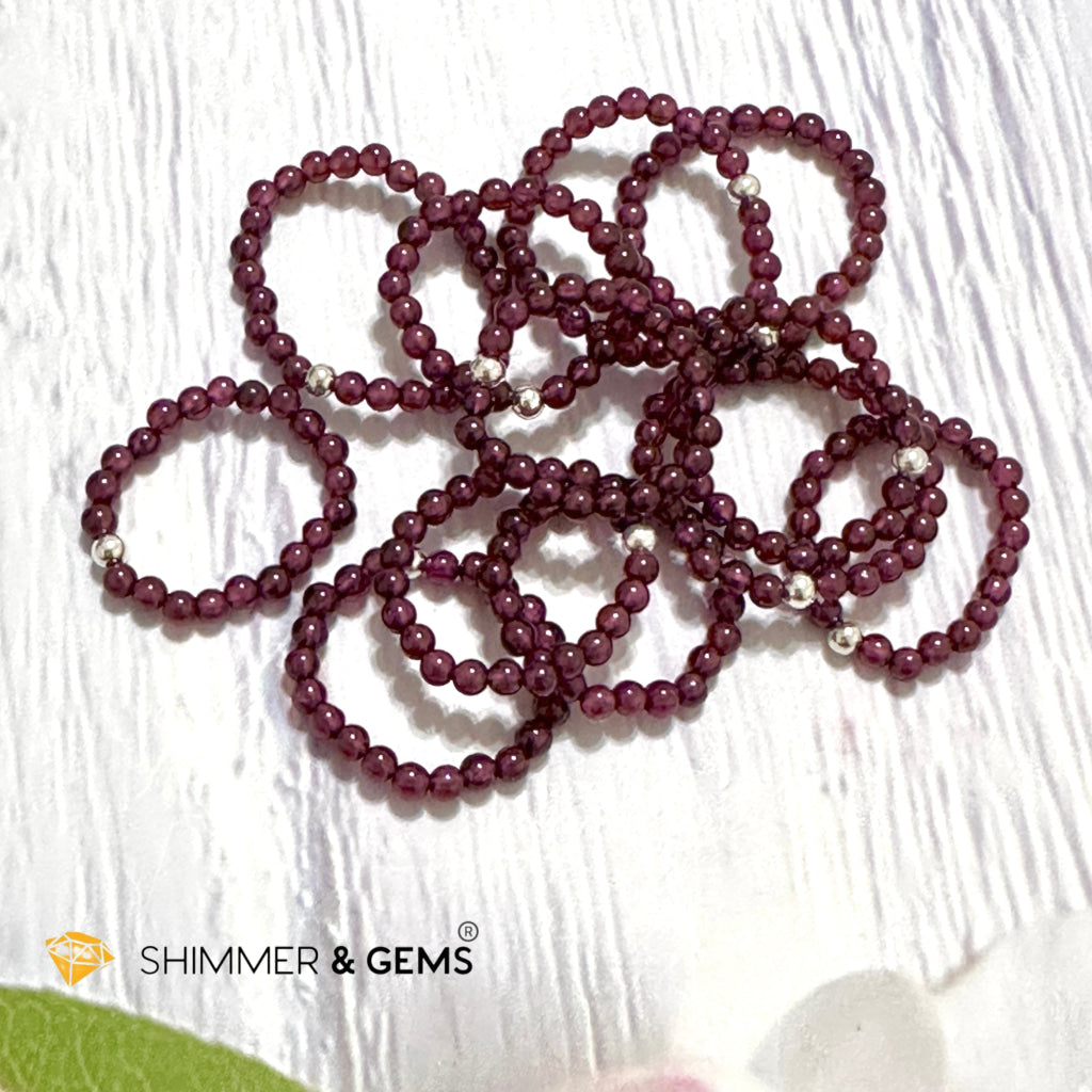 Root Chakra Garnet 3mm Beads Ring with 925 Silver