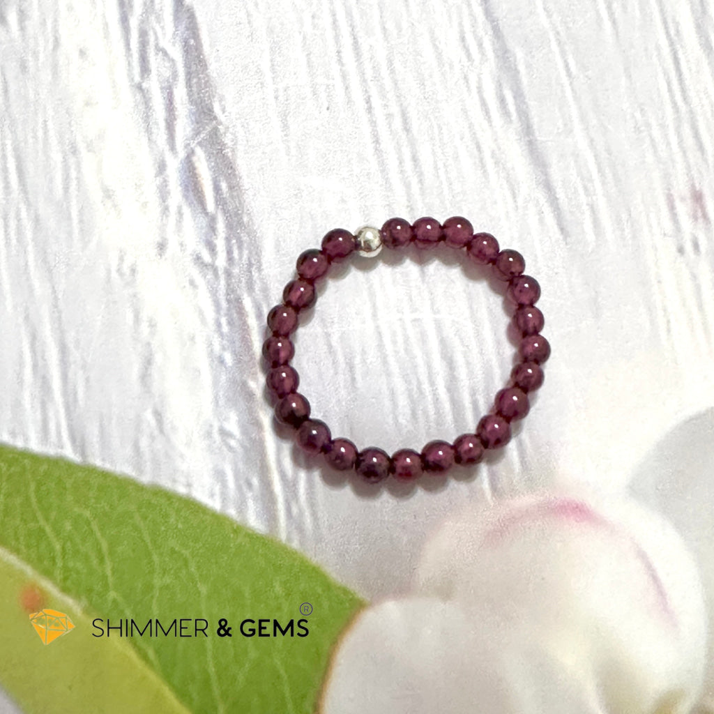 Root Chakra Garnet 3mm Beads Ring with 925 Silver
