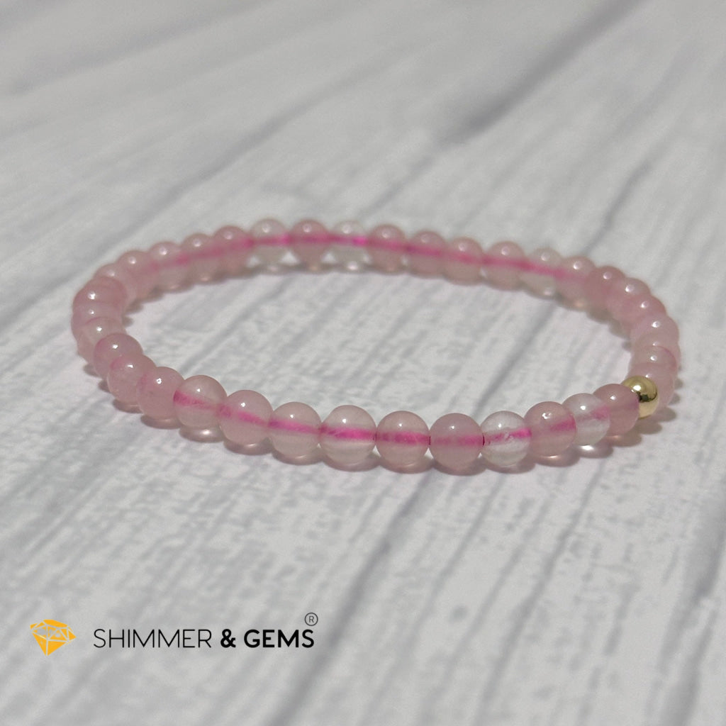 Rose Quartz 4mm Bracelet with 14k gold filled bead