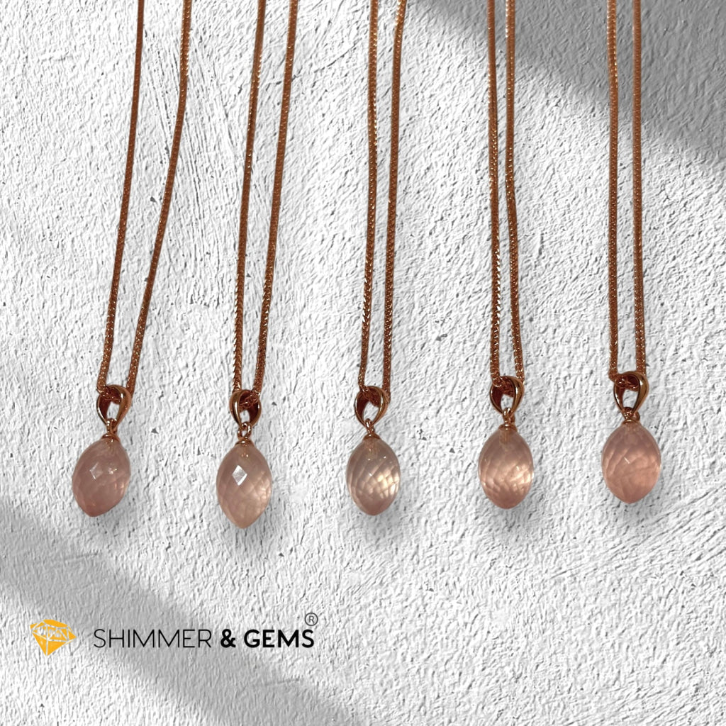 Rose Quartz Drop 13mm Pendant with Rose Gold 925 Silver Chain (Encoded & Activated)