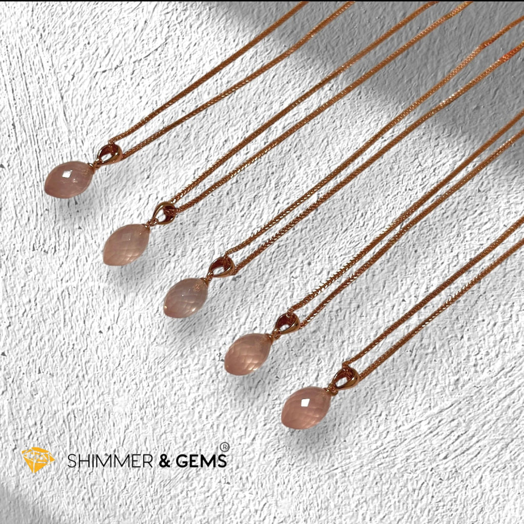 Rose Quartz Drop 13mm Pendant with Rose Gold 925 Silver Chain (Encoded & Activated)