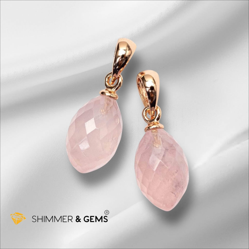 Rose Quartz Drop 13mm Pendant with Rose Gold 925 Silver Chain (Encoded & Activated)