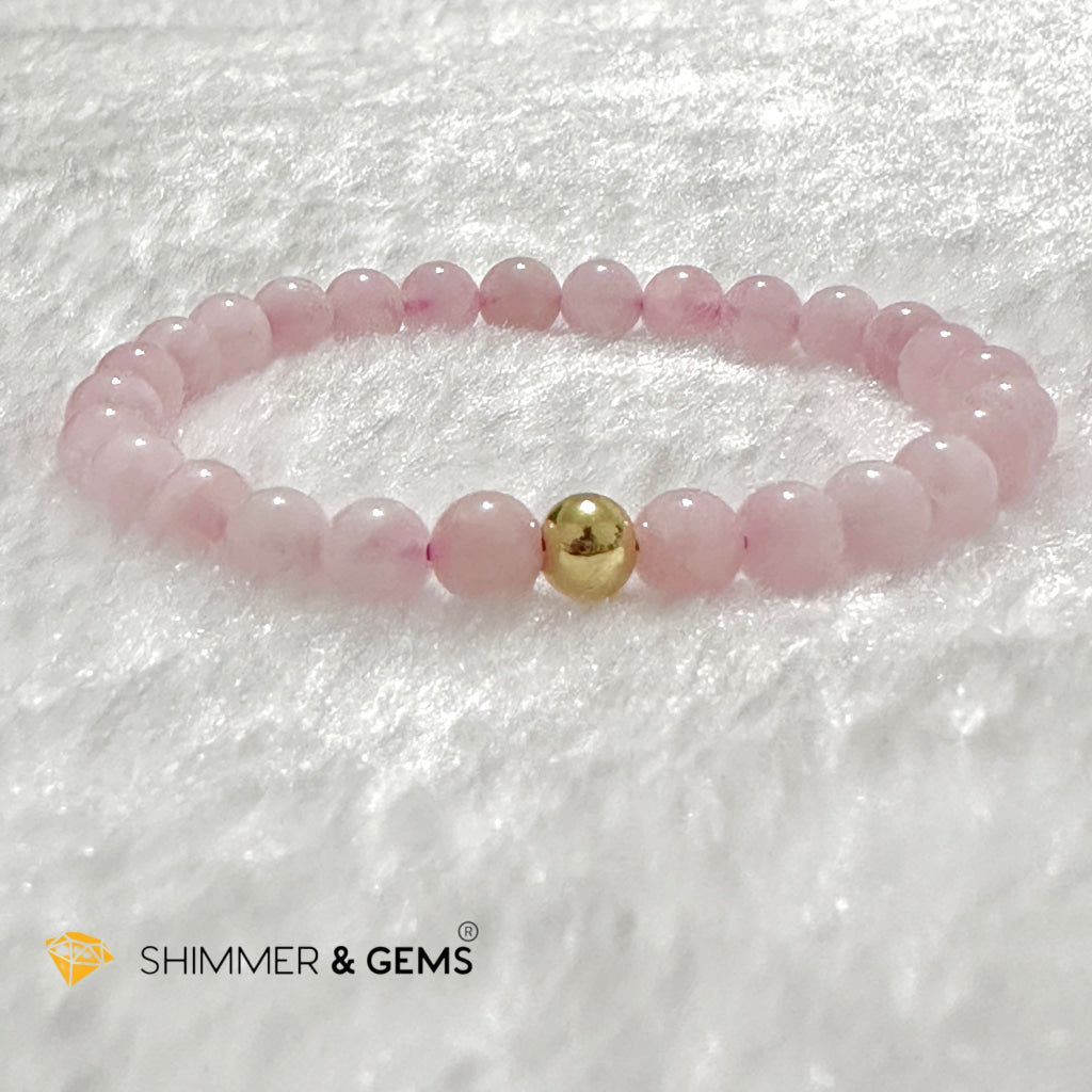 Rose Quartz Madagascar 6mm Bracelet with 14k gold filled bead