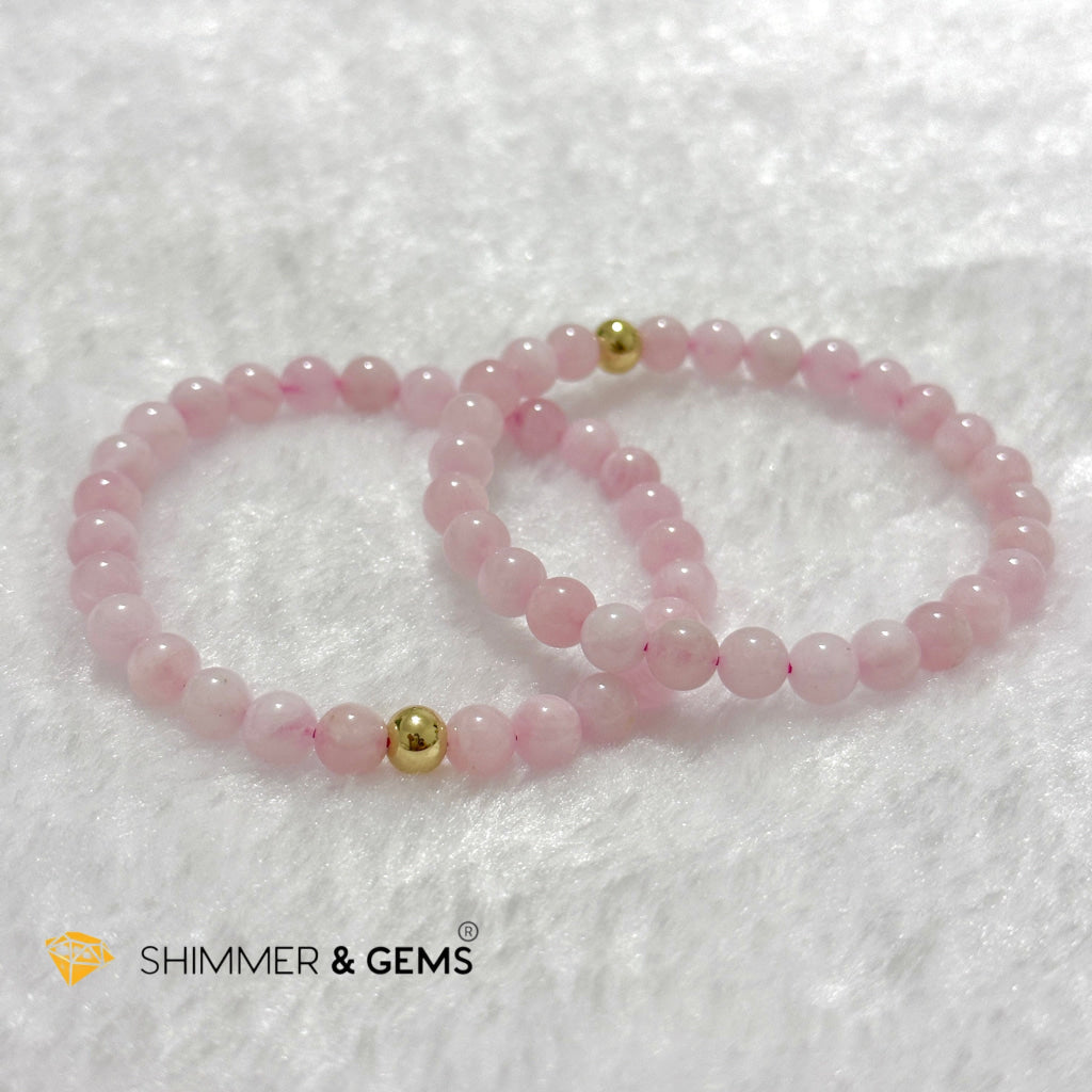 Rose Quartz Madagascar 6mm Bracelet with 14k gold filled bead