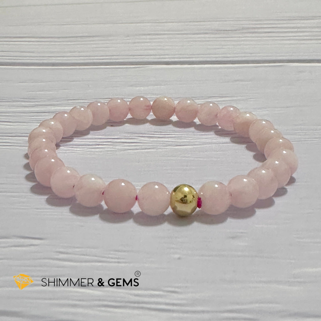 Rose Quartz Madagascar 6mm Bracelet with 14k gold filled bead