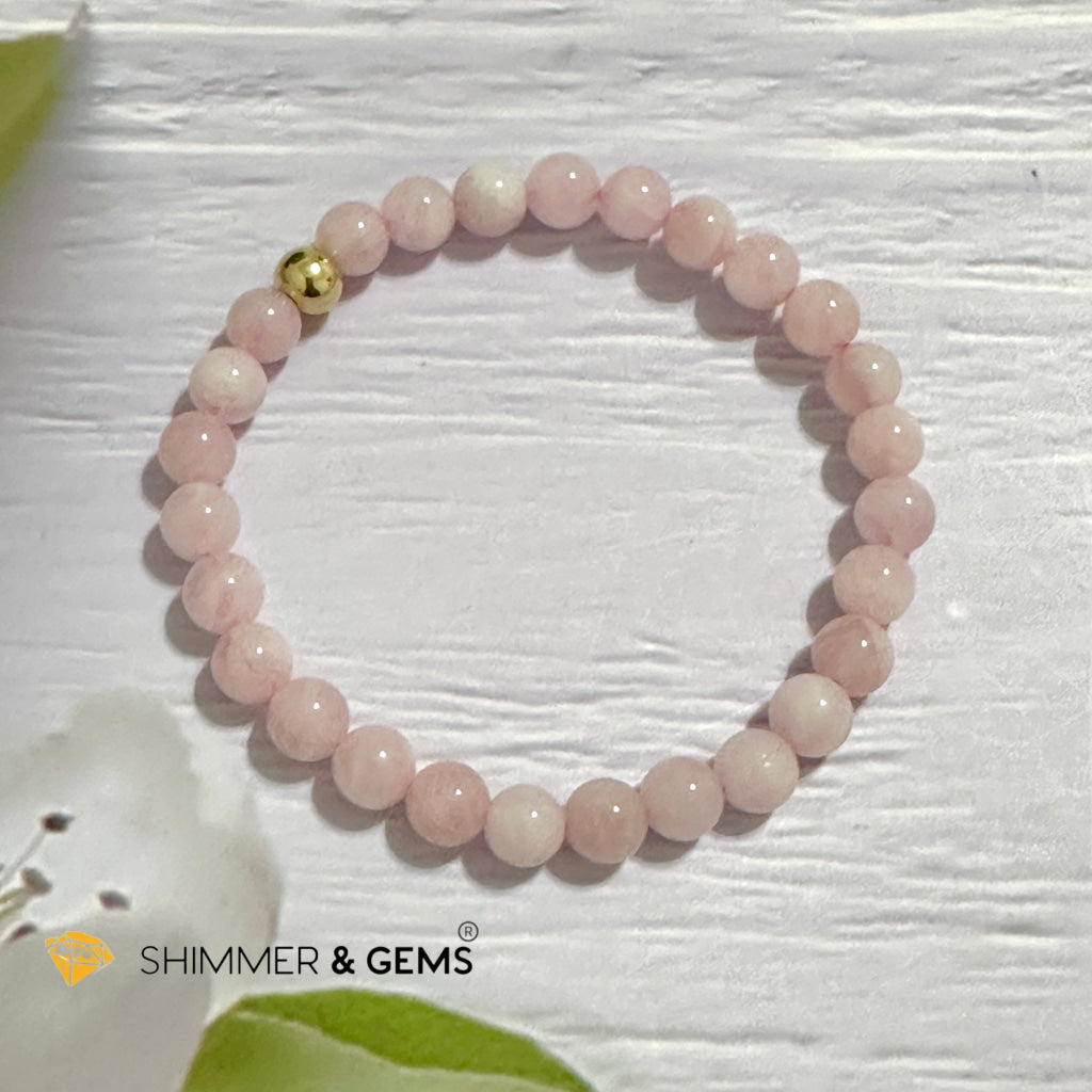 Rose Quartz Madagascar 6mm Bracelet with 14k gold filled bead