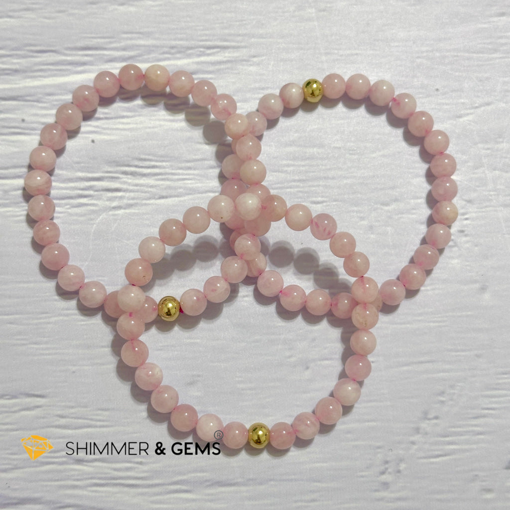Rose Quartz Madagascar 6mm Bracelet with 14k gold filled bead