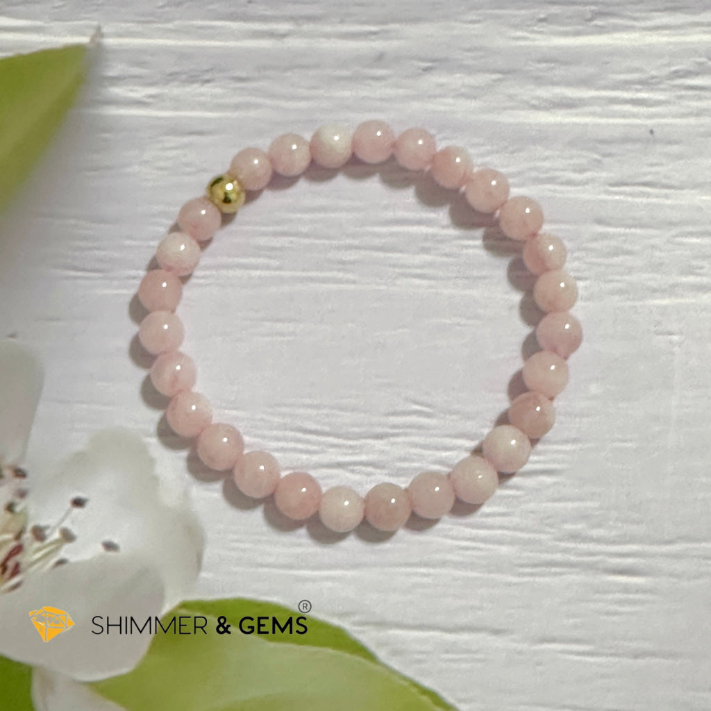 Rose Quartz Madagascar 6mm Bracelet with 14k gold filled bead