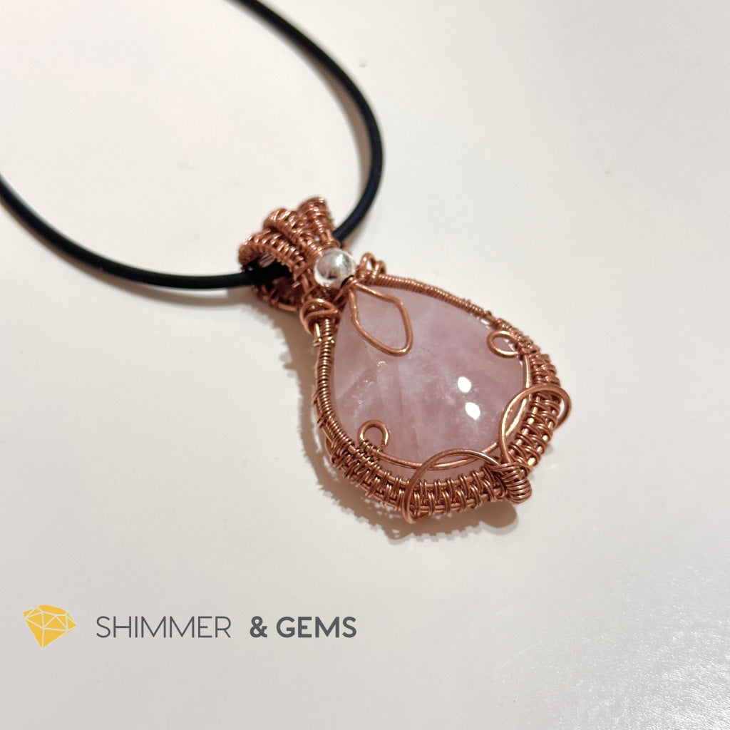 Rose Quartz Wire-Wrapped Pendant (Stainless Steel) Brazil