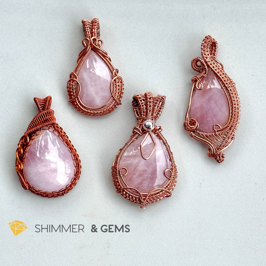 Rose Quartz Wire-Wrapped Pendant (Stainless Steel) Brazil