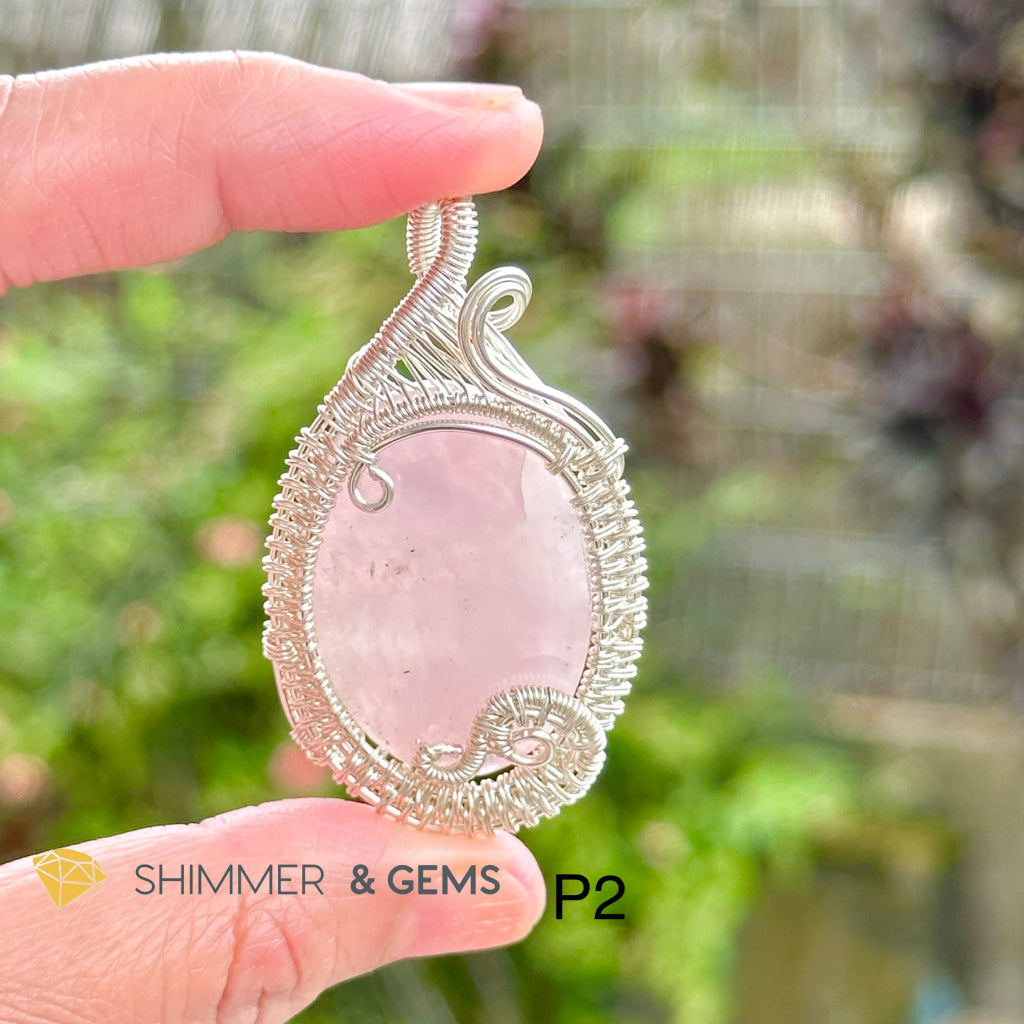 Rose Quartz Wire-Wrapped Pendant (Stainless Steel) Brazil Photo 2