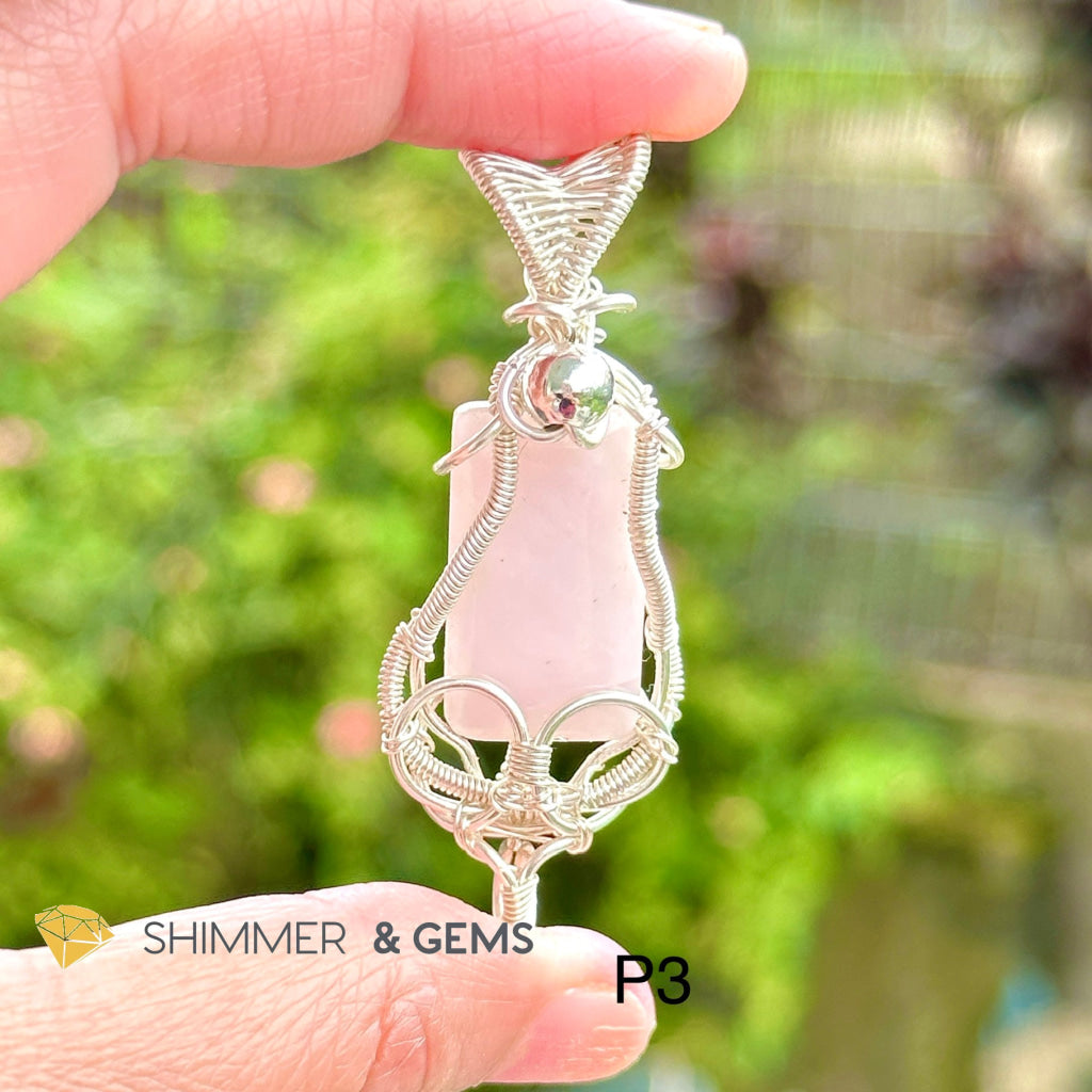 Rose Quartz Wire-Wrapped Pendant (Stainless Steel) Brazil Photo 3