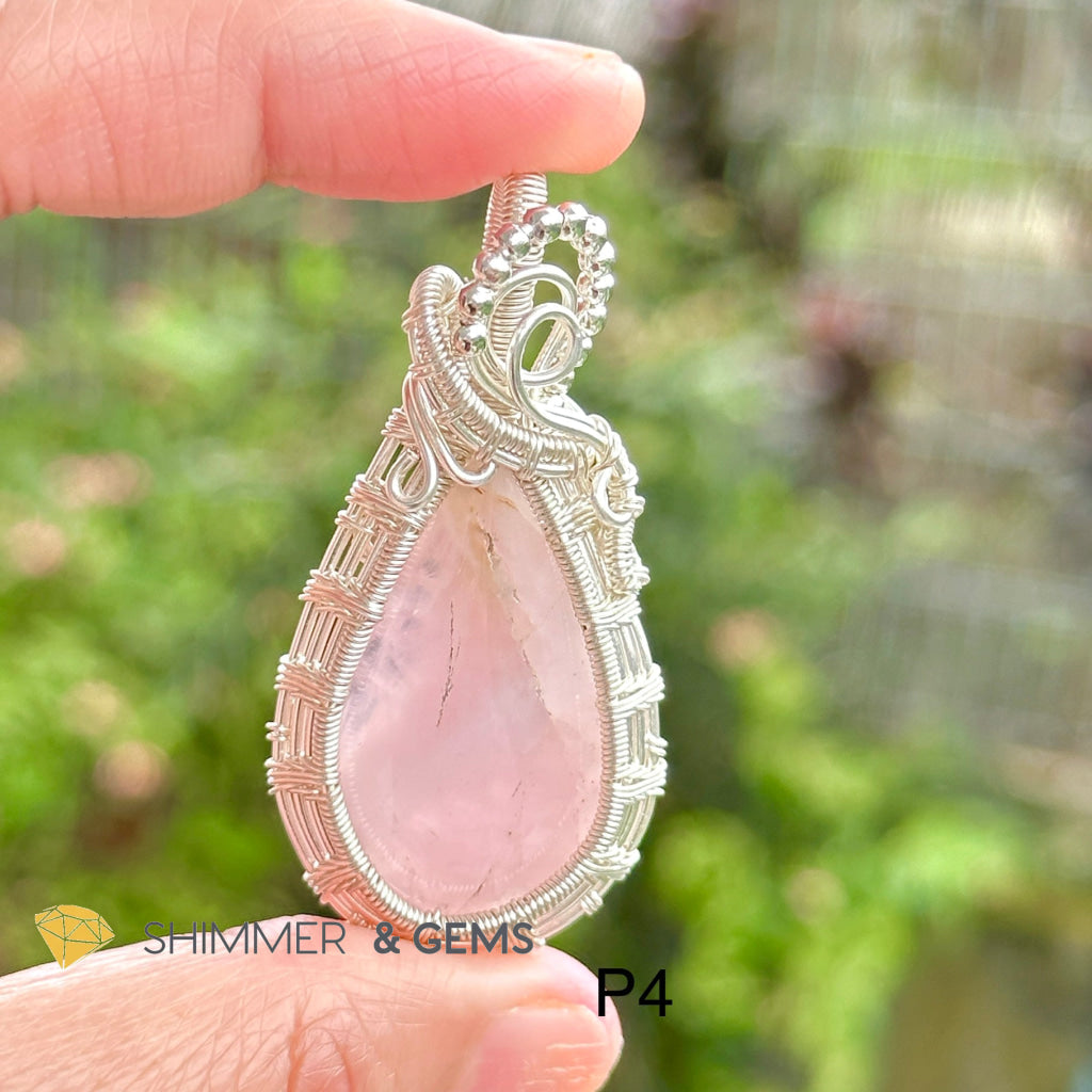 Rose Quartz Wire-Wrapped Pendant (Stainless Steel) Brazil Photo 4