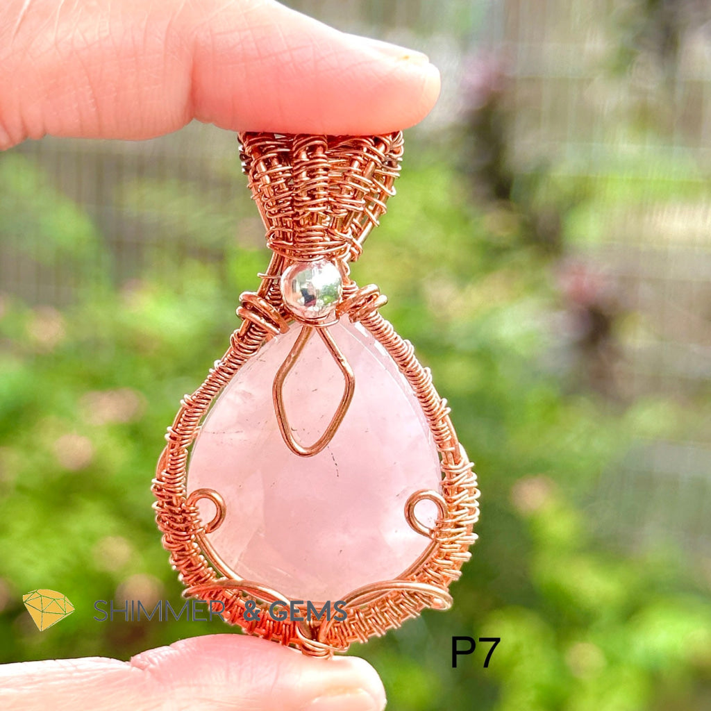 Rose Quartz Wire-Wrapped Pendant (Stainless Steel) Brazil Photo 7