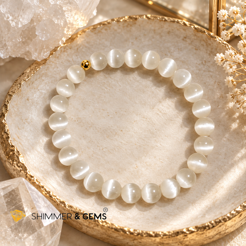 Selenite 6mm Bracelet with 14k gold filled bead