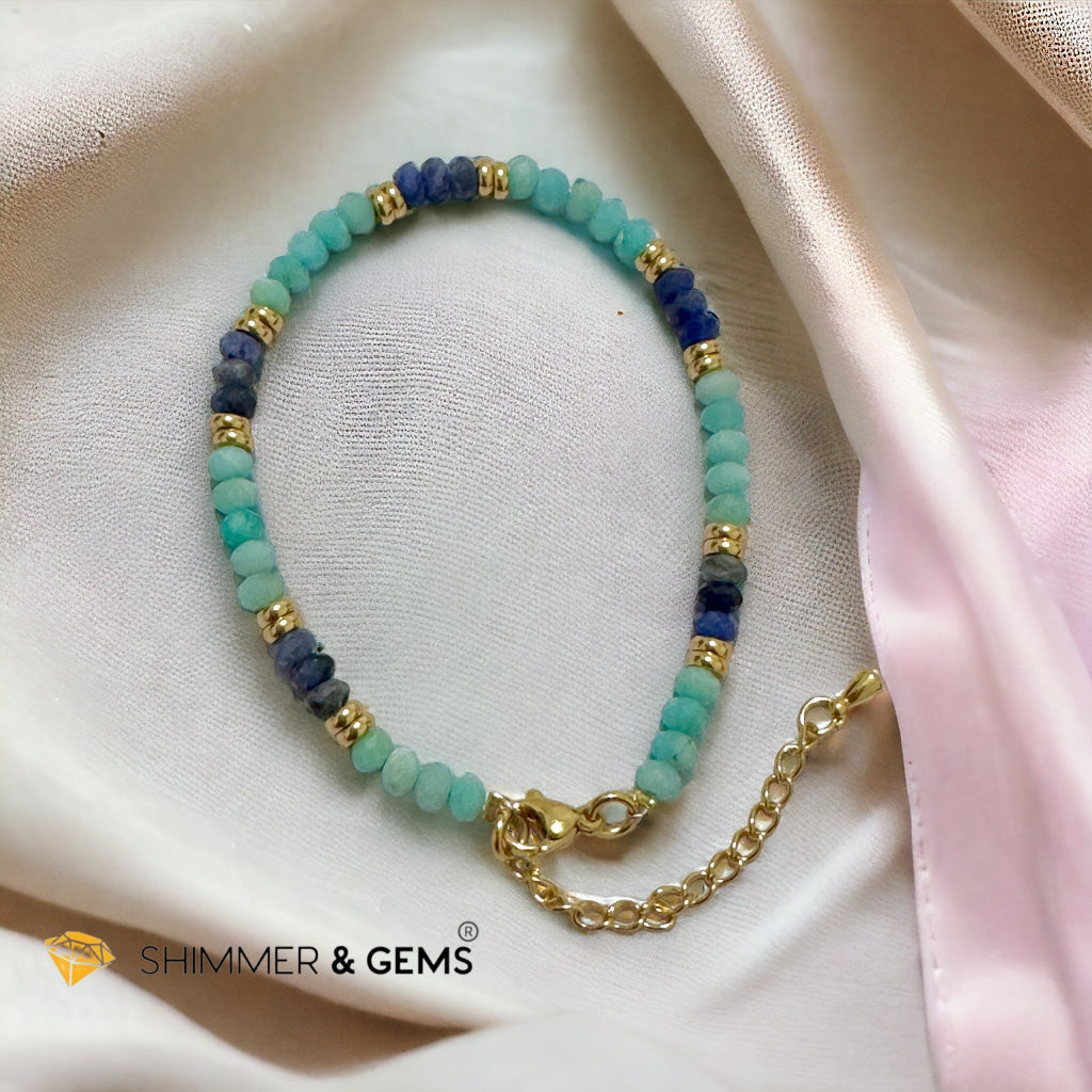 Self Expression Bracelet (Amazonite and Sodalite 4mm Rondelle) with stainless steel chain