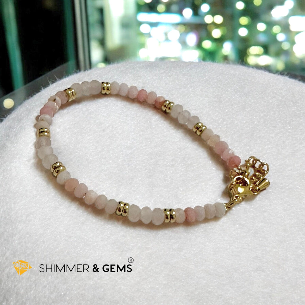 Self Love Bracelet (Pink Opal & Rose Quartz 4mm Rondelle in Stainless Steel Adjustable Chain)