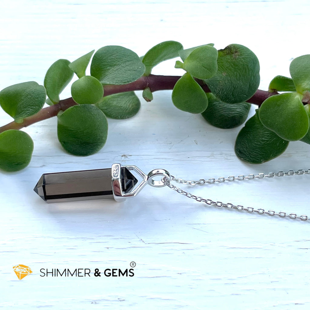 Smoky Quartz Double Pointer Pendant 925 Silver (Grounding And Balance) Charms & Pendants