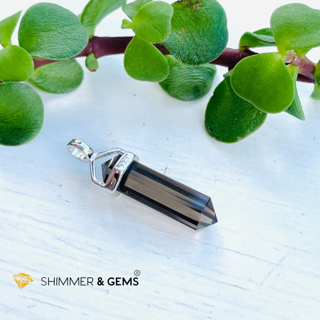 Smoky Quartz Double Pointer Pendant 925 Silver (Grounding And Balance) Charms & Pendants