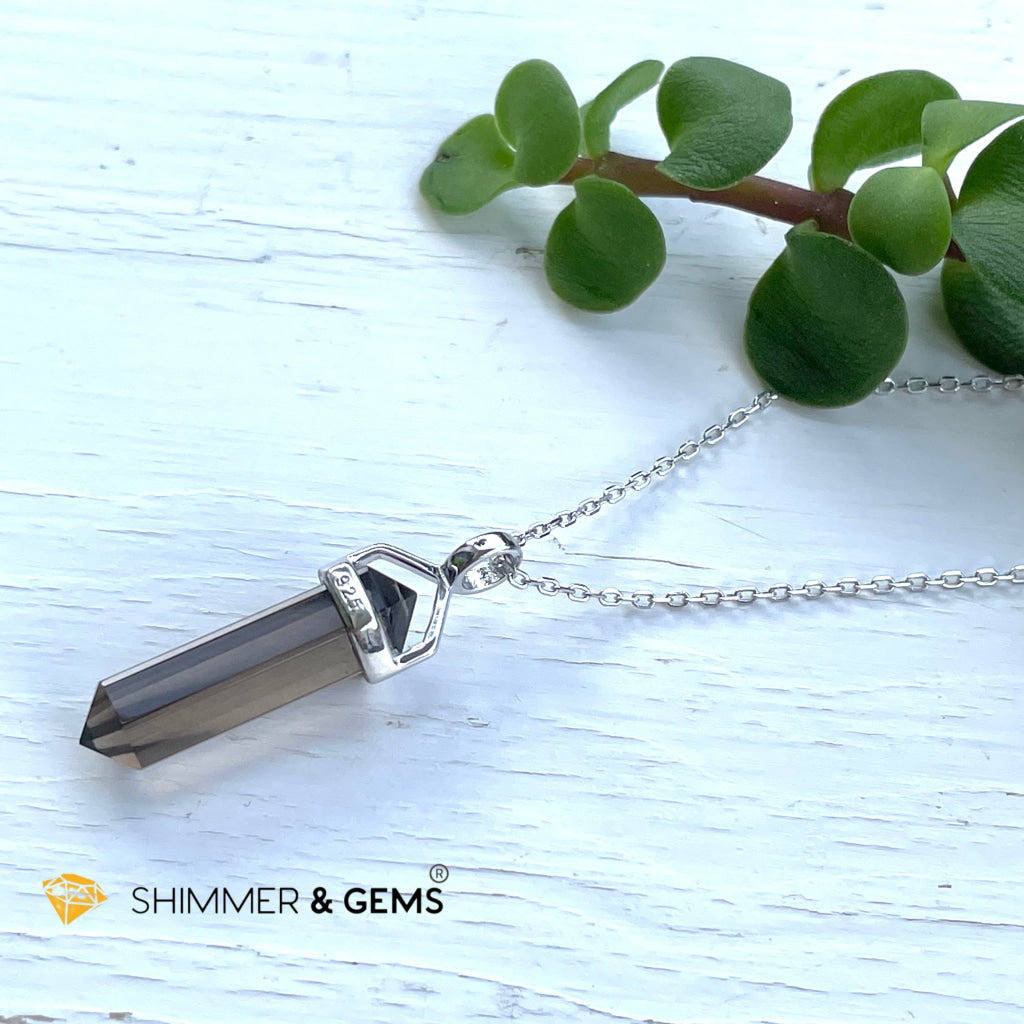 Smoky Quartz Double Pointer Pendant 925 Silver (Grounding And Balance) Charms & Pendants