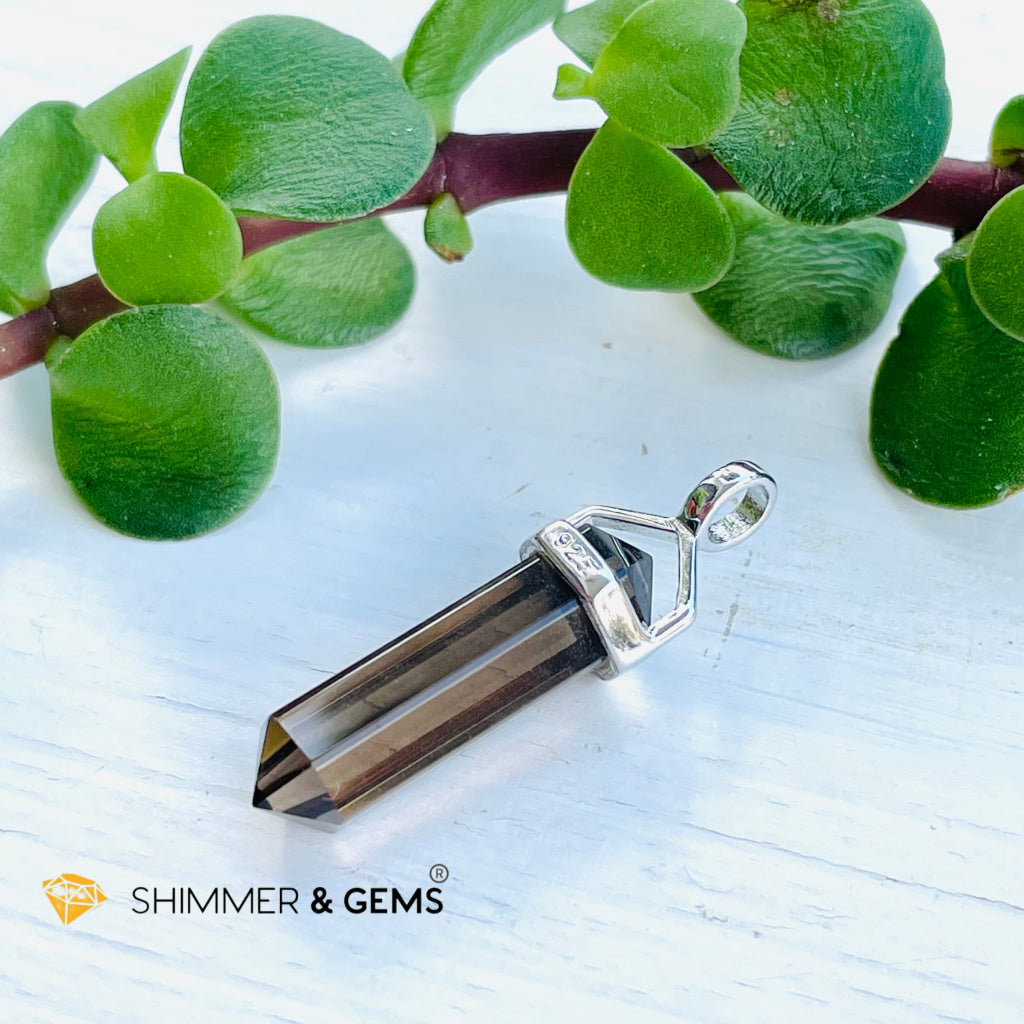 Smoky Quartz Double Pointer Pendant 925 Silver (Grounding And Balance) Charms & Pendants
