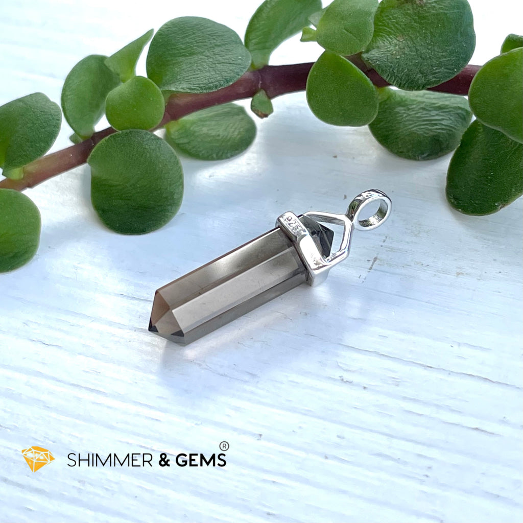 Smoky Quartz Double Pointer Pendant 925 Silver (Grounding And Balance) Charms & Pendants