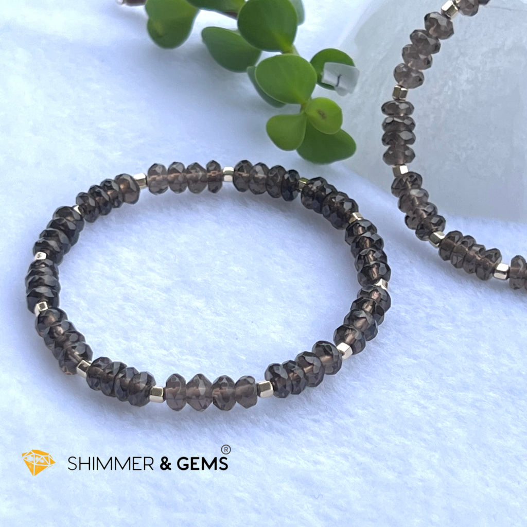 Smoky Quartz Rondelle Healing Bracelet With 14K Faceted Gold Filled Beads