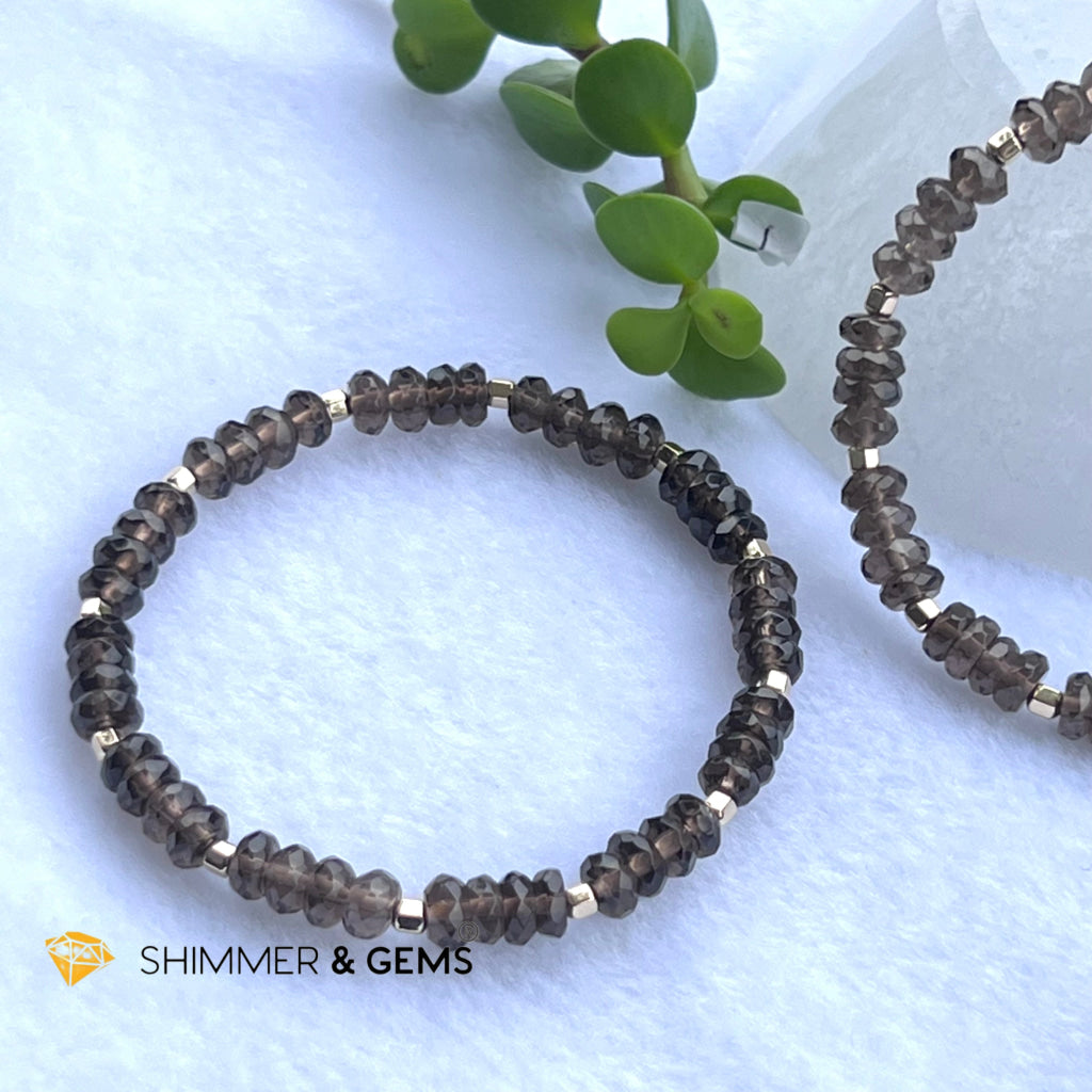 Smoky Quartz Rondelle Healing Bracelet With 14K Faceted Gold Filled Beads