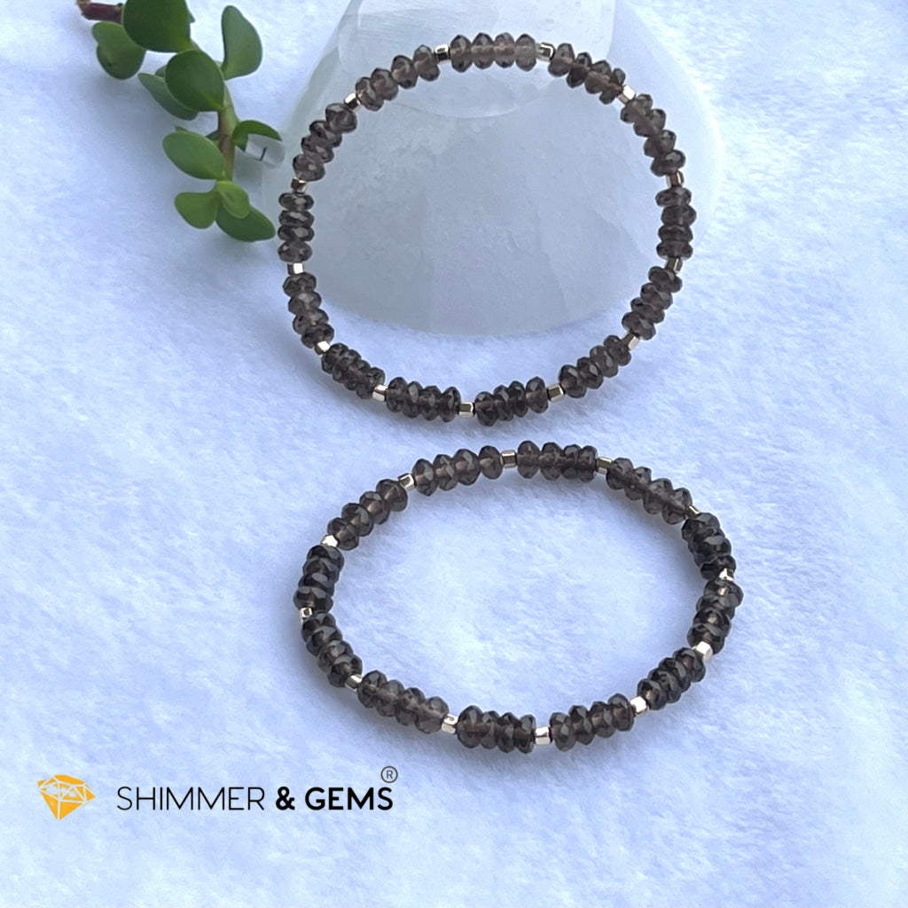 Smoky Quartz Rondelle Healing Bracelet With 14K Faceted Gold Filled Beads