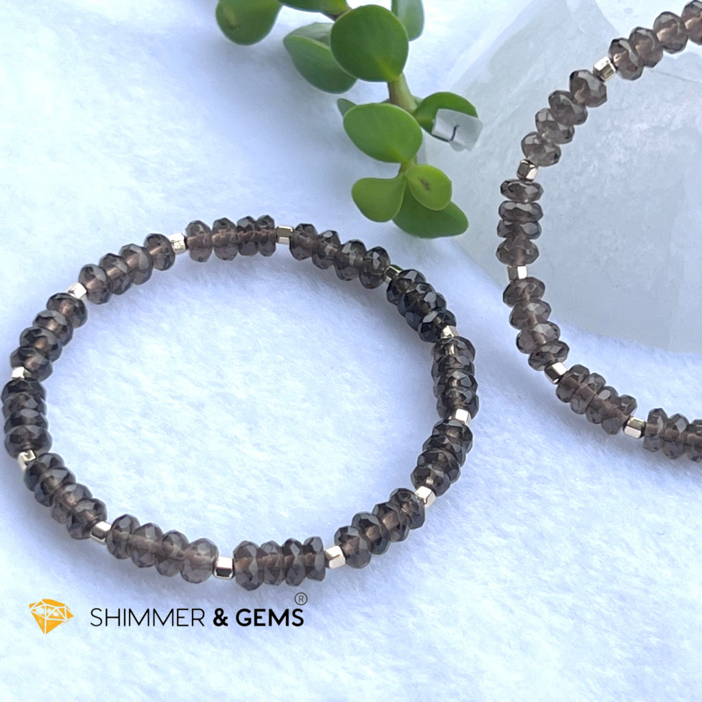 Smoky Quartz Rondelle Healing Bracelet With 14K Faceted Gold Filled Beads