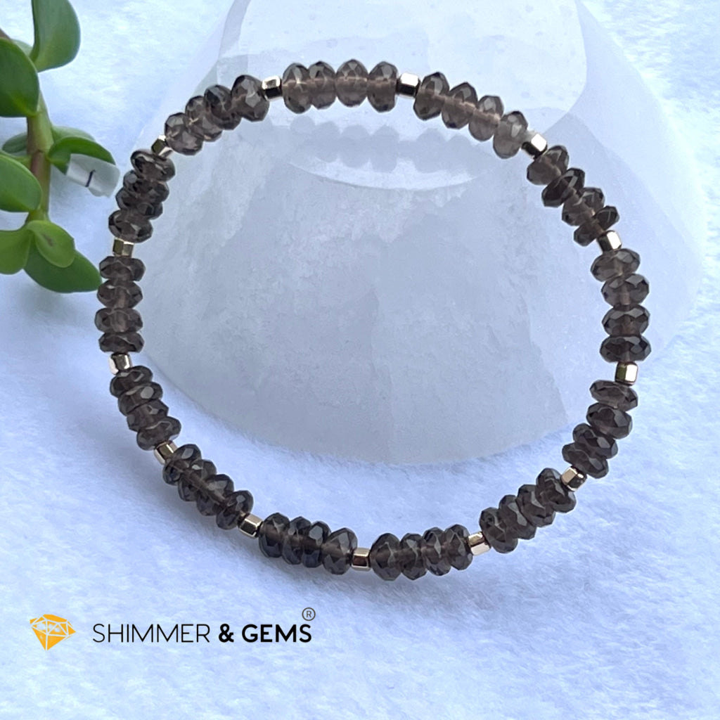 Smoky Quartz Rondelle Healing Bracelet With 14K Faceted Gold Filled Beads