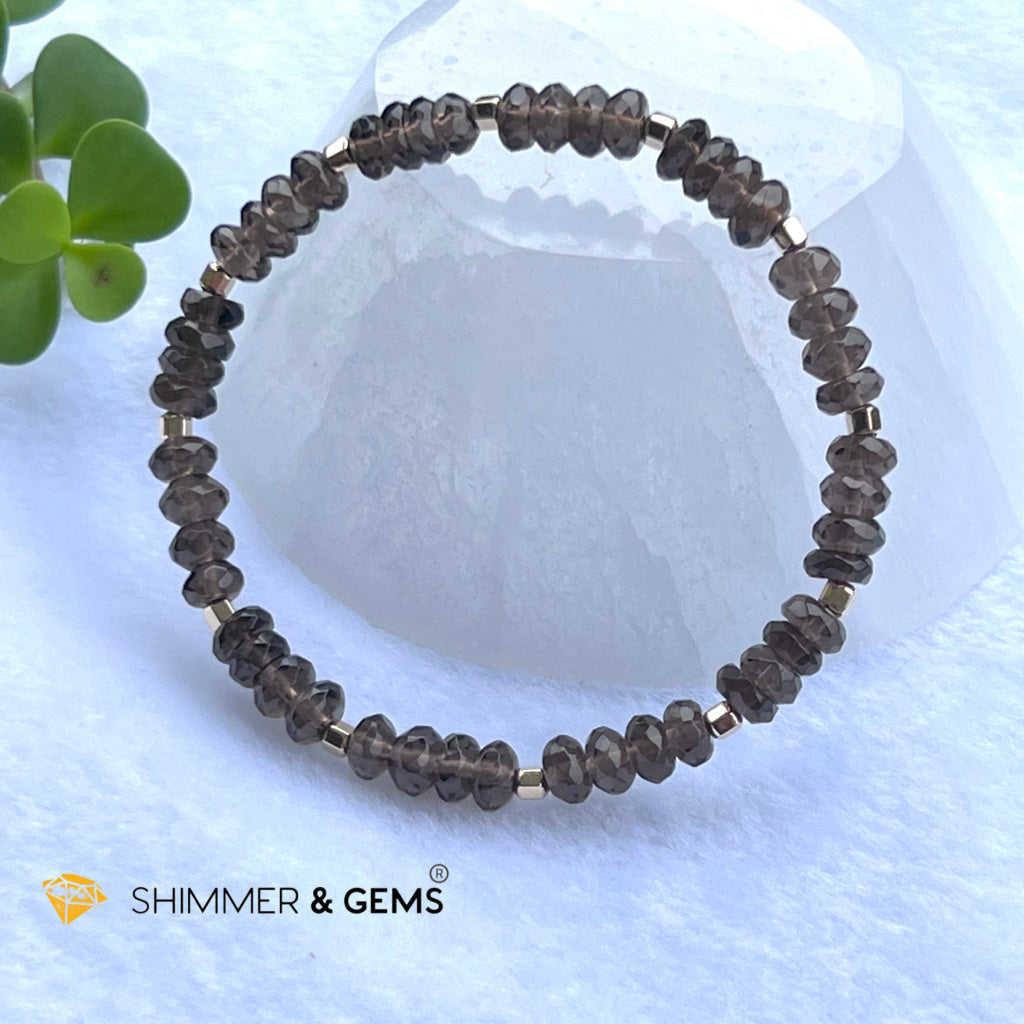 Smoky Quartz Rondelle Healing Bracelet With 14K Faceted Gold Filled Beads