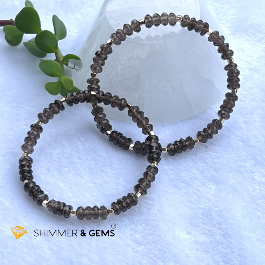 Smoky Quartz Rondelle Healing Bracelet With 14K Faceted Gold Filled Beads